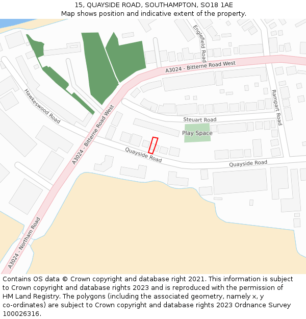 15, QUAYSIDE ROAD, SOUTHAMPTON, SO18 1AE: Location map and indicative extent of plot