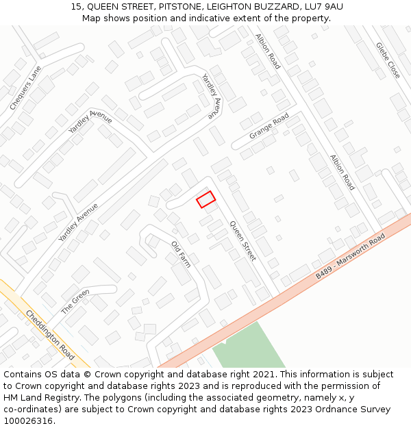 15, QUEEN STREET, PITSTONE, LEIGHTON BUZZARD, LU7 9AU: Location map and indicative extent of plot