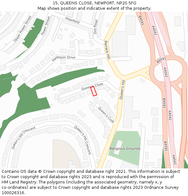 15, QUEENS CLOSE, NEWPORT, NP20 5FG: Location map and indicative extent of plot