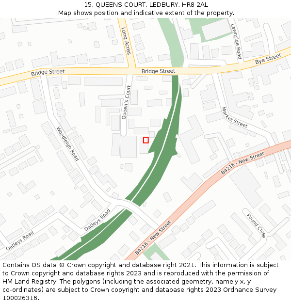 15, QUEENS COURT, LEDBURY, HR8 2AL: Location map and indicative extent of plot