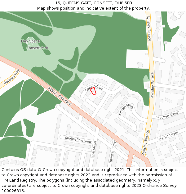 15, QUEENS GATE, CONSETT, DH8 5FB: Location map and indicative extent of plot