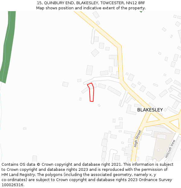 15, QUINBURY END, BLAKESLEY, TOWCESTER, NN12 8RF: Location map and indicative extent of plot