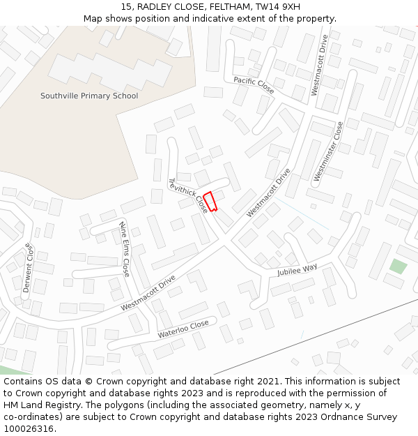 15, RADLEY CLOSE, FELTHAM, TW14 9XH: Location map and indicative extent of plot