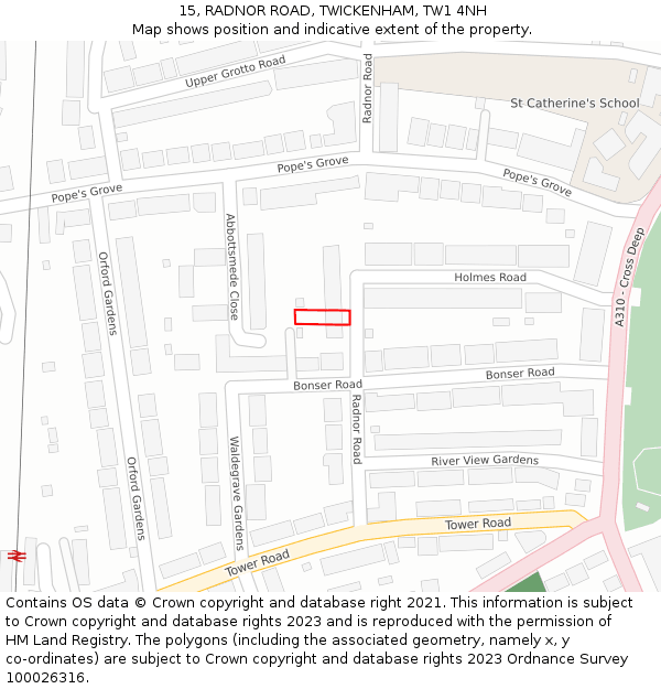 15, RADNOR ROAD, TWICKENHAM, TW1 4NH: Location map and indicative extent of plot