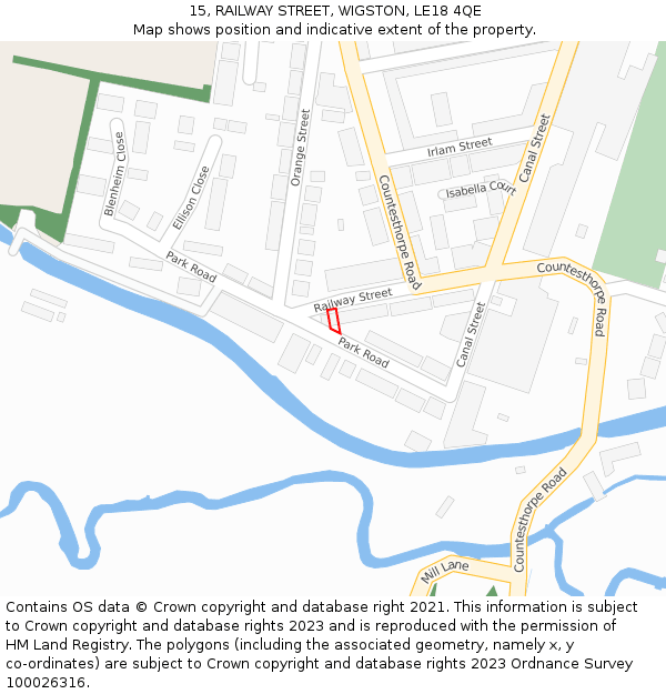 15, RAILWAY STREET, WIGSTON, LE18 4QE: Location map and indicative extent of plot