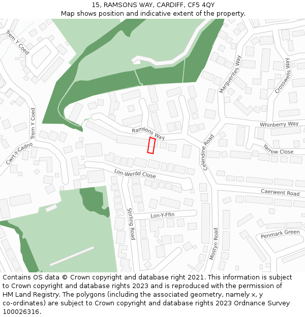 15, RAMSONS WAY, CARDIFF, CF5 4QY: Location map and indicative extent of plot