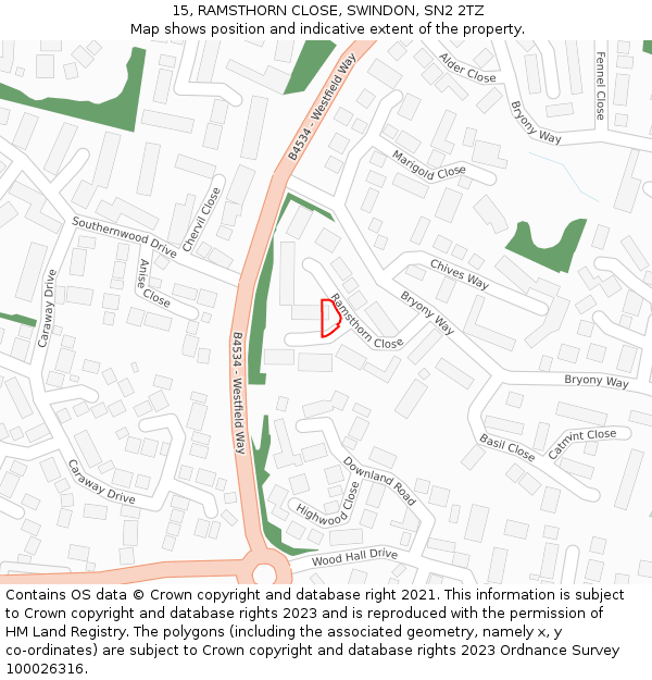 15, RAMSTHORN CLOSE, SWINDON, SN2 2TZ: Location map and indicative extent of plot