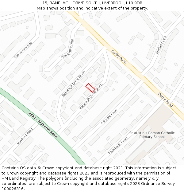 15, RANELAGH DRIVE SOUTH, LIVERPOOL, L19 9DR: Location map and indicative extent of plot