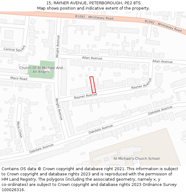 15, RAYNER AVENUE, PETERBOROUGH, PE2 8TS: Location map and indicative extent of plot