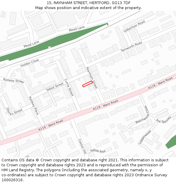 15, RAYNHAM STREET, HERTFORD, SG13 7DF: Location map and indicative extent of plot