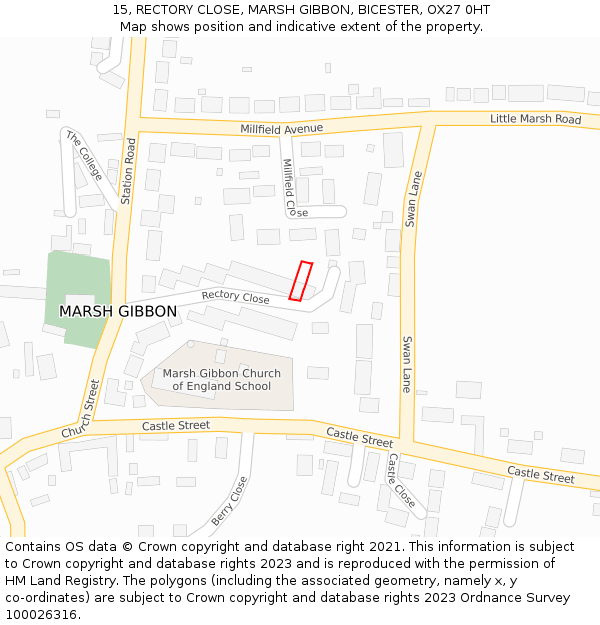 15, RECTORY CLOSE, MARSH GIBBON, BICESTER, OX27 0HT: Location map and indicative extent of plot