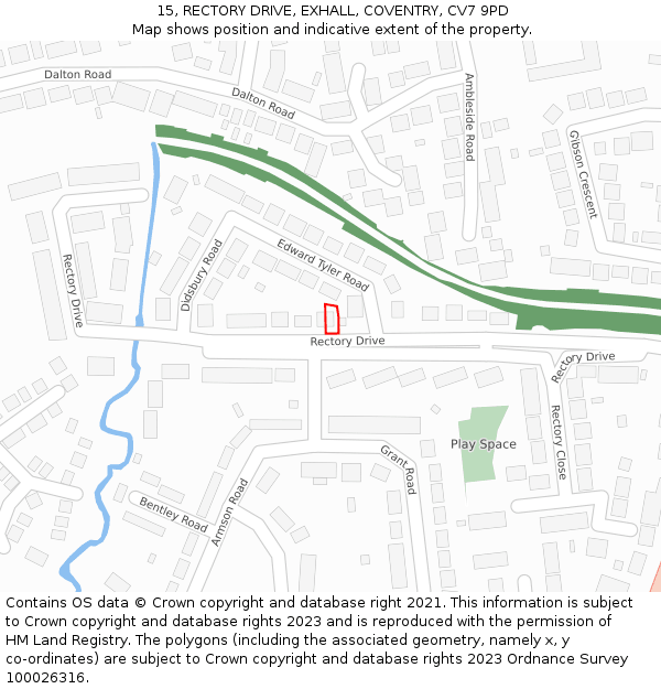 15, RECTORY DRIVE, EXHALL, COVENTRY, CV7 9PD: Location map and indicative extent of plot