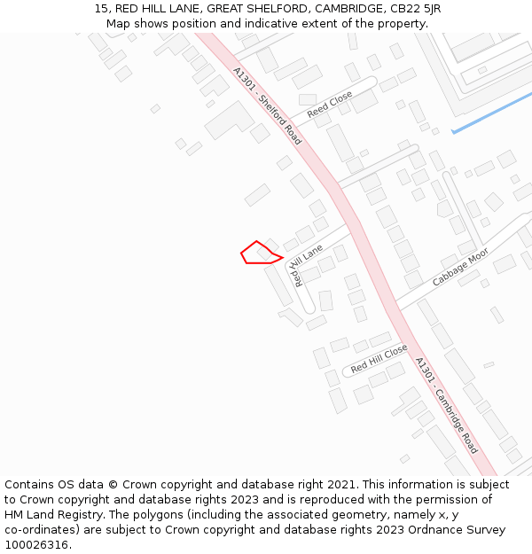 15, RED HILL LANE, GREAT SHELFORD, CAMBRIDGE, CB22 5JR: Location map and indicative extent of plot