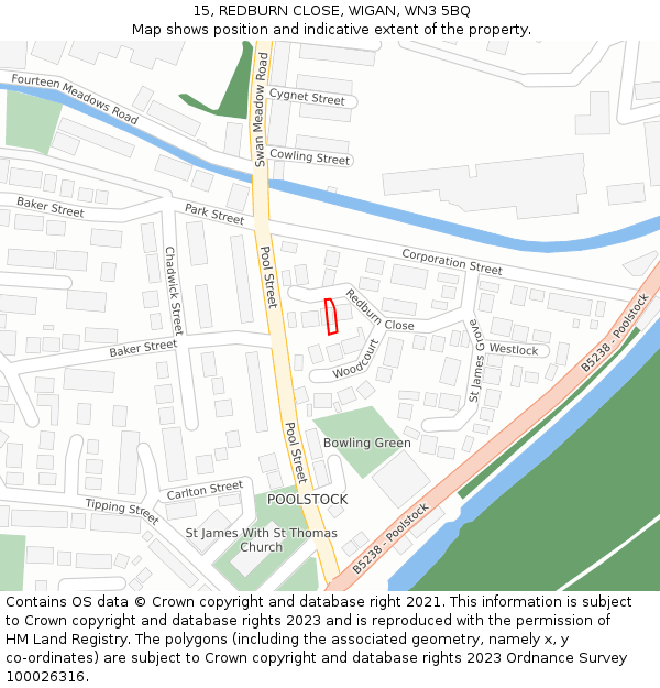 15, REDBURN CLOSE, WIGAN, WN3 5BQ: Location map and indicative extent of plot