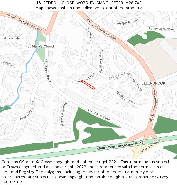 15, REDPOLL CLOSE, WORSLEY, MANCHESTER, M28 7XE: Location map and indicative extent of plot