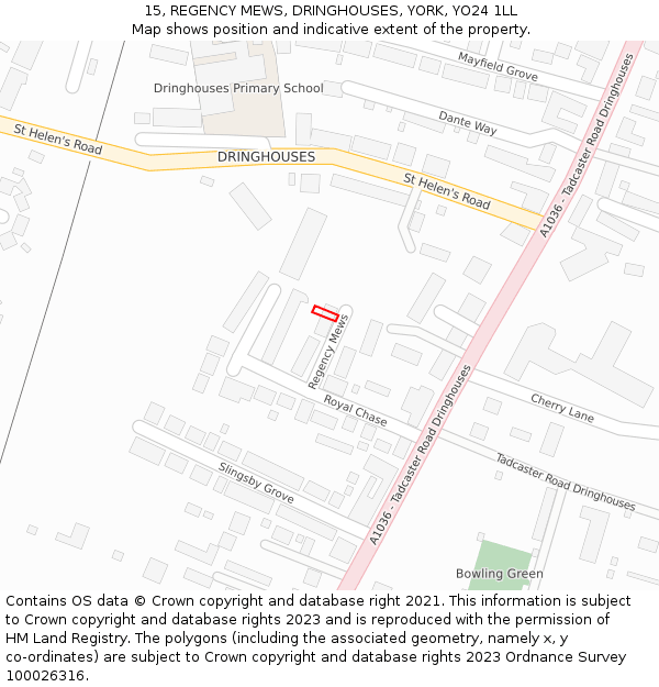 15, REGENCY MEWS, DRINGHOUSES, YORK, YO24 1LL: Location map and indicative extent of plot