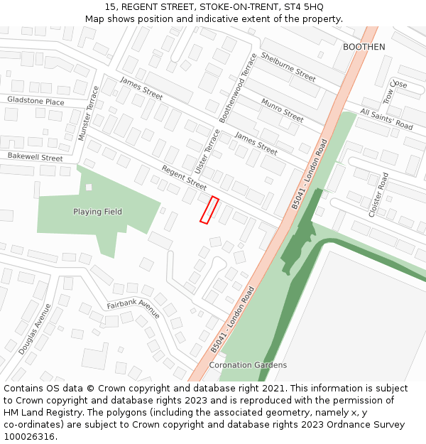15, REGENT STREET, STOKE-ON-TRENT, ST4 5HQ: Location map and indicative extent of plot