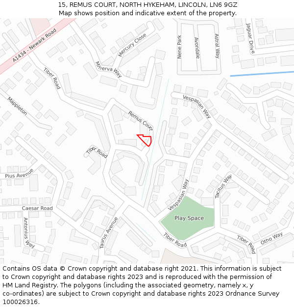 15, REMUS COURT, NORTH HYKEHAM, LINCOLN, LN6 9GZ: Location map and indicative extent of plot