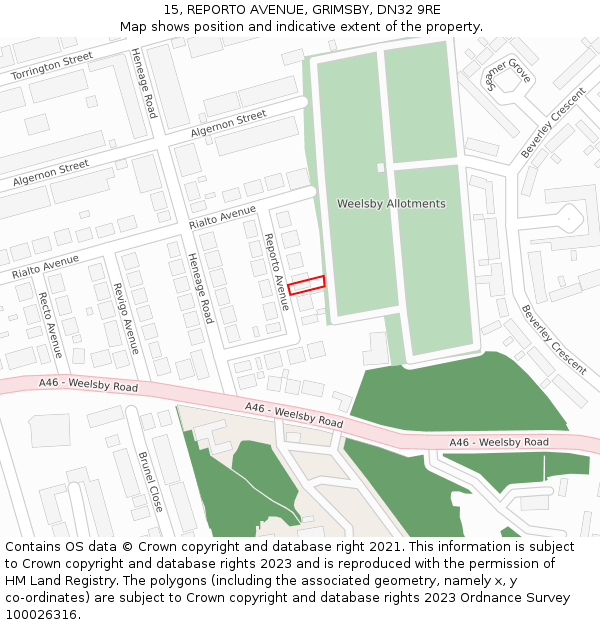 15, REPORTO AVENUE, GRIMSBY, DN32 9RE: Location map and indicative extent of plot