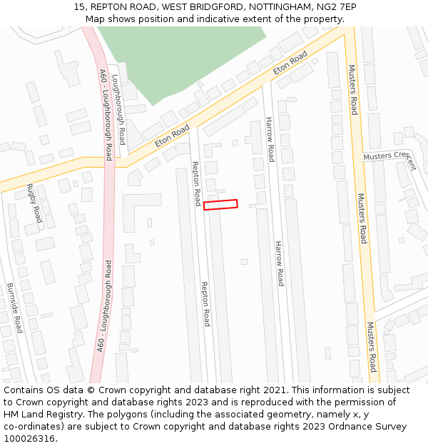 15, REPTON ROAD, WEST BRIDGFORD, NOTTINGHAM, NG2 7EP: Location map and indicative extent of plot