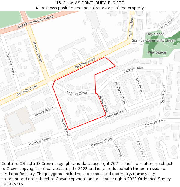 15, RHIWLAS DRIVE, BURY, BL9 9DD: Location map and indicative extent of plot