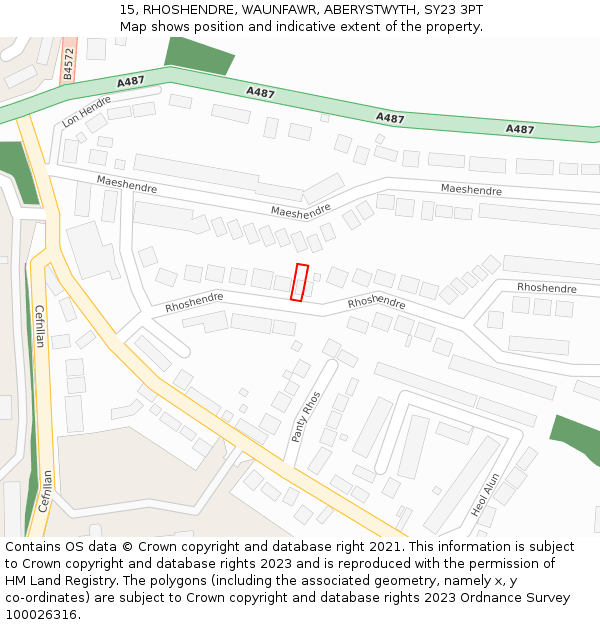 15, RHOSHENDRE, WAUNFAWR, ABERYSTWYTH, SY23 3PT: Location map and indicative extent of plot