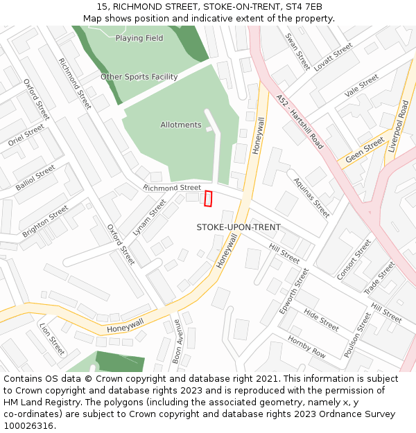 15, RICHMOND STREET, STOKE-ON-TRENT, ST4 7EB: Location map and indicative extent of plot