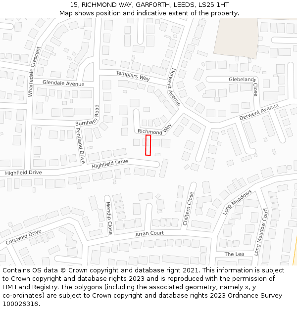 15, RICHMOND WAY, GARFORTH, LEEDS, LS25 1HT: Location map and indicative extent of plot