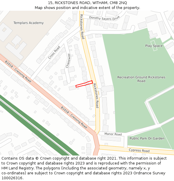 15, RICKSTONES ROAD, WITHAM, CM8 2NQ: Location map and indicative extent of plot