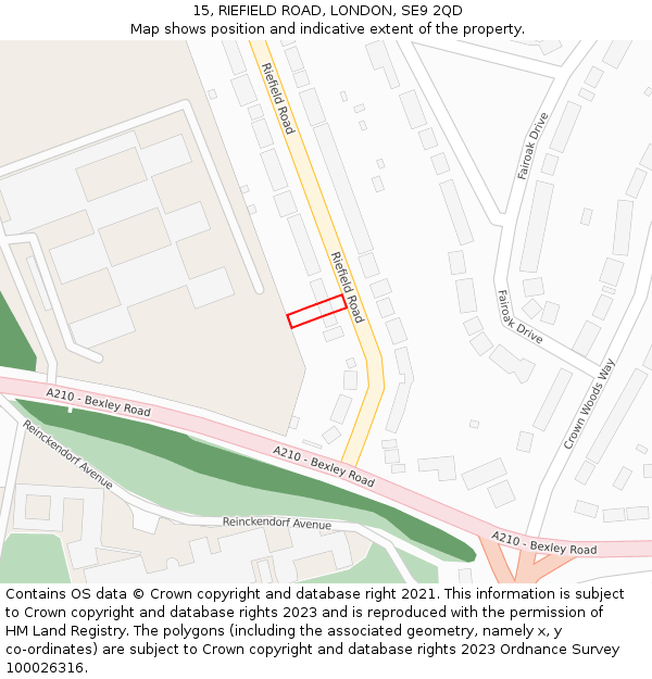 15, RIEFIELD ROAD, LONDON, SE9 2QD: Location map and indicative extent of plot