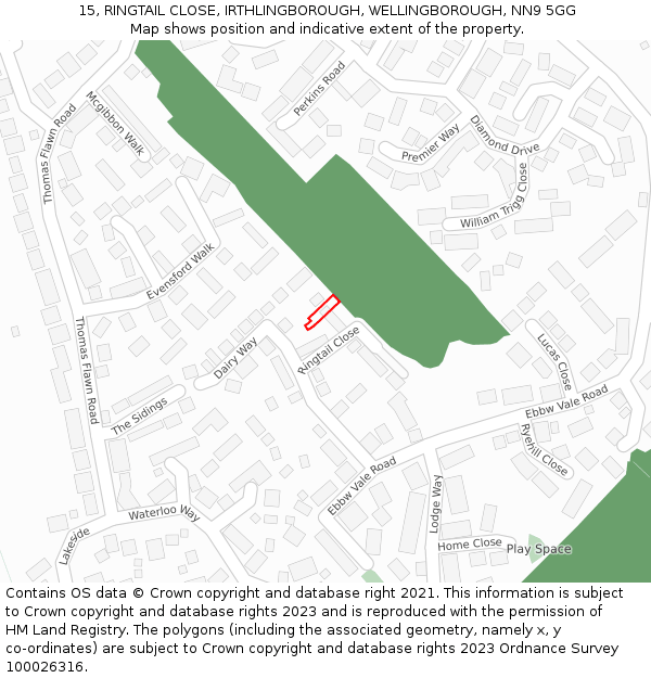 15, RINGTAIL CLOSE, IRTHLINGBOROUGH, WELLINGBOROUGH, NN9 5GG: Location map and indicative extent of plot