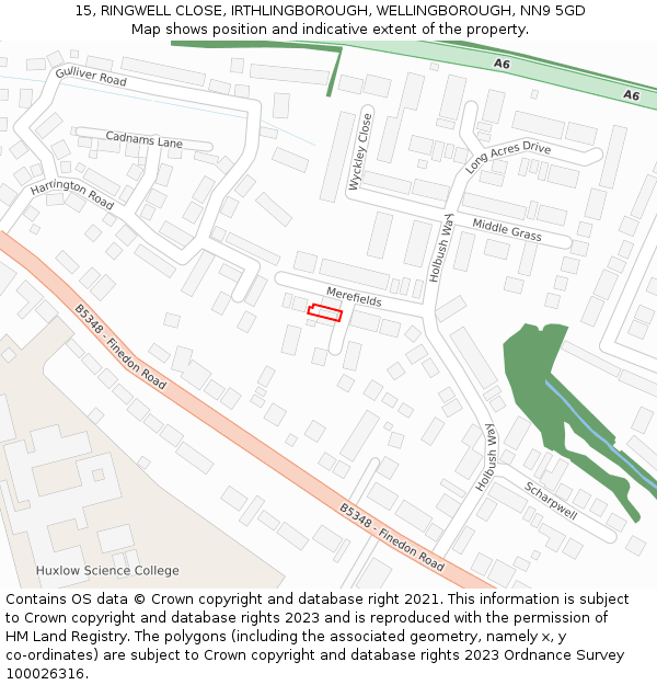 15, RINGWELL CLOSE, IRTHLINGBOROUGH, WELLINGBOROUGH, NN9 5GD: Location map and indicative extent of plot