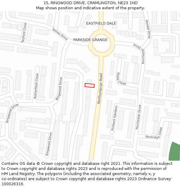 15, RINGWOOD DRIVE, CRAMLINGTON, NE23 1ND: Location map and indicative extent of plot