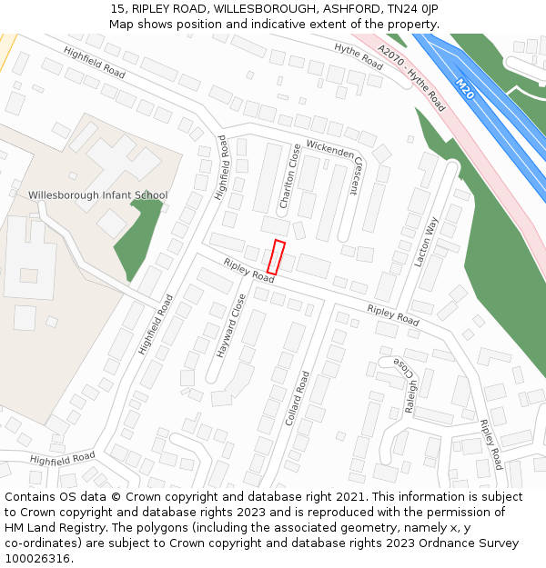 15, RIPLEY ROAD, WILLESBOROUGH, ASHFORD, TN24 0JP: Location map and indicative extent of plot