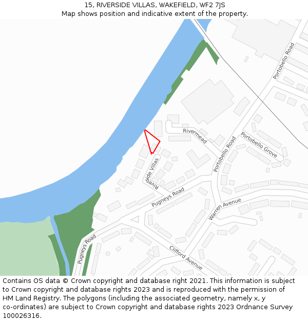 15, RIVERSIDE VILLAS, WAKEFIELD, WF2 7JS: Location map and indicative extent of plot