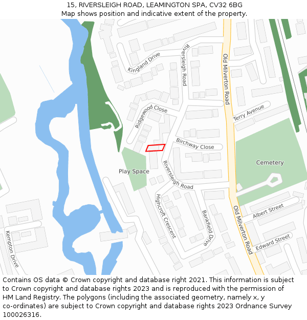 15, RIVERSLEIGH ROAD, LEAMINGTON SPA, CV32 6BG: Location map and indicative extent of plot