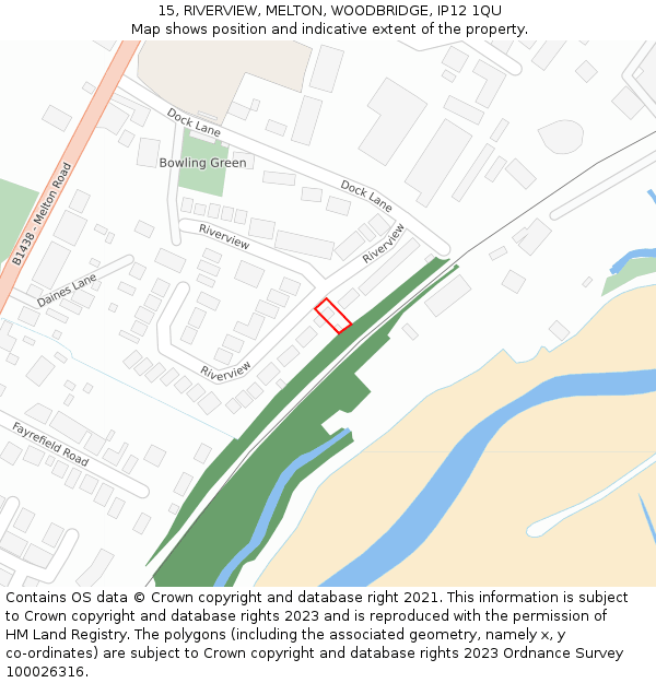 15, RIVERVIEW, MELTON, WOODBRIDGE, IP12 1QU: Location map and indicative extent of plot