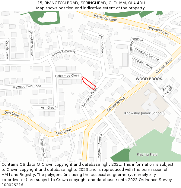 15, RIVINGTON ROAD, SPRINGHEAD, OLDHAM, OL4 4RH: Location map and indicative extent of plot