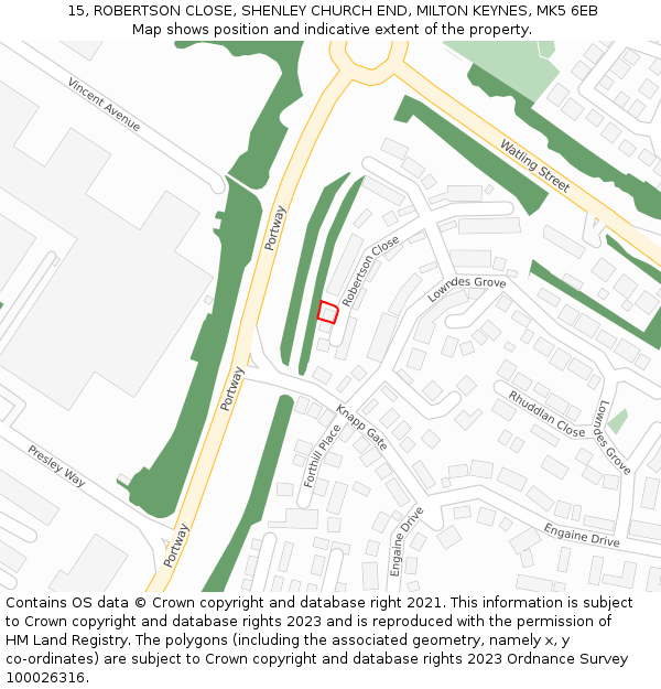 15, ROBERTSON CLOSE, SHENLEY CHURCH END, MILTON KEYNES, MK5 6EB: Location map and indicative extent of plot