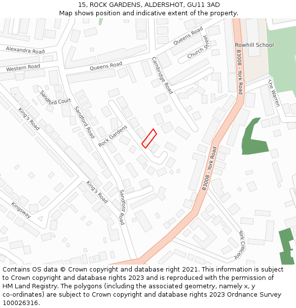 15, ROCK GARDENS, ALDERSHOT, GU11 3AD: Location map and indicative extent of plot