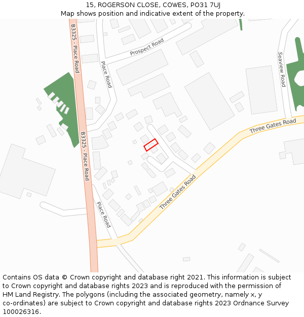 15, ROGERSON CLOSE, COWES, PO31 7UJ: Location map and indicative extent of plot