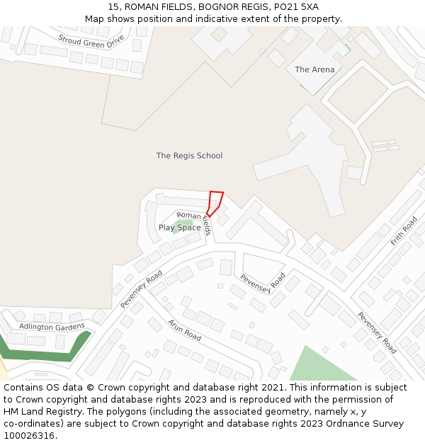 15, ROMAN FIELDS, BOGNOR REGIS, PO21 5XA: Location map and indicative extent of plot