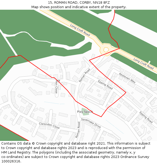 15, ROMAN ROAD, CORBY, NN18 8FZ: Location map and indicative extent of plot
