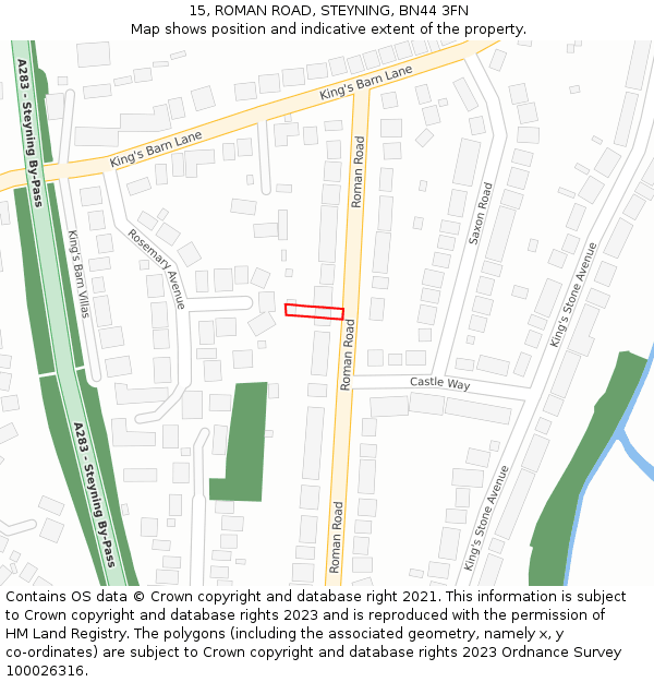 15, ROMAN ROAD, STEYNING, BN44 3FN: Location map and indicative extent of plot