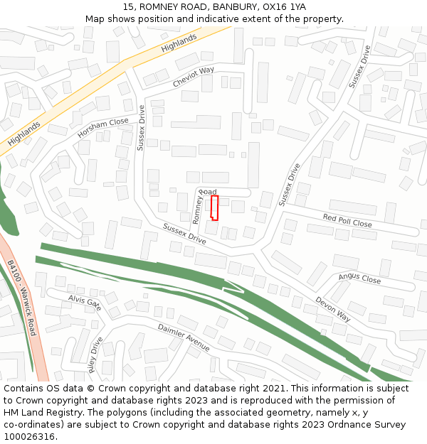 15, ROMNEY ROAD, BANBURY, OX16 1YA: Location map and indicative extent of plot