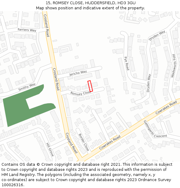 15, ROMSEY CLOSE, HUDDERSFIELD, HD3 3GU: Location map and indicative extent of plot