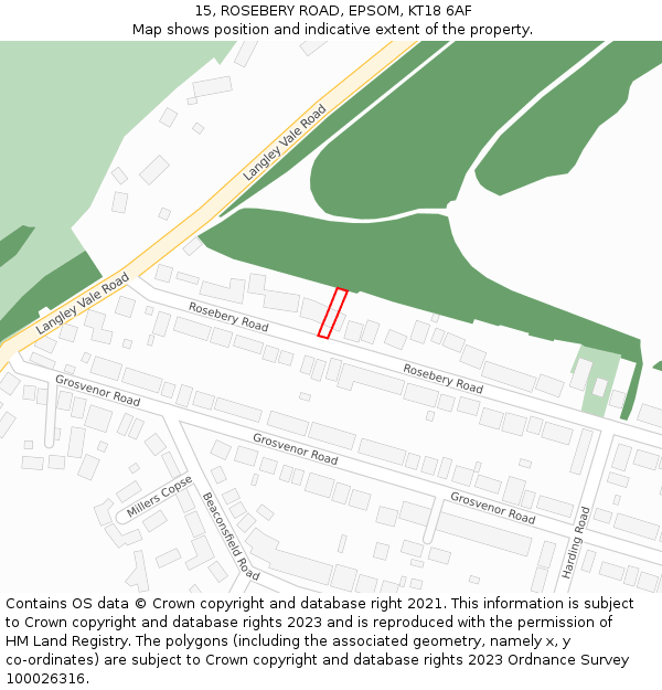 15, ROSEBERY ROAD, EPSOM, KT18 6AF: Location map and indicative extent of plot