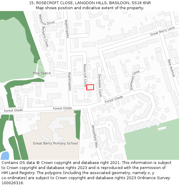 15, ROSECROFT CLOSE, LANGDON HILLS, BASILDON, SS16 6NR: Location map and indicative extent of plot