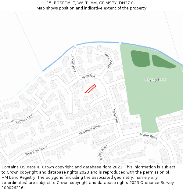 15, ROSEDALE, WALTHAM, GRIMSBY, DN37 0UJ: Location map and indicative extent of plot