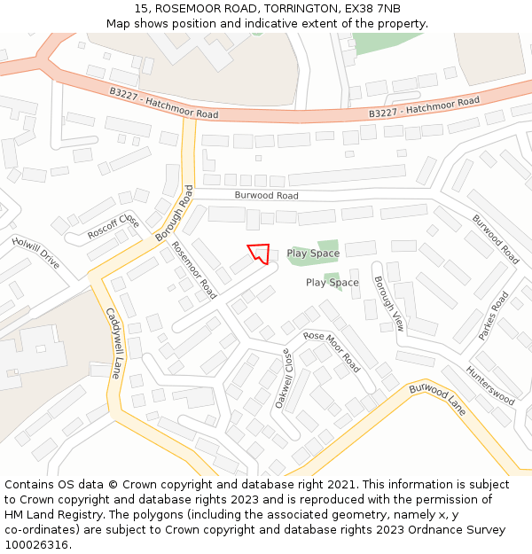 15, ROSEMOOR ROAD, TORRINGTON, EX38 7NB: Location map and indicative extent of plot